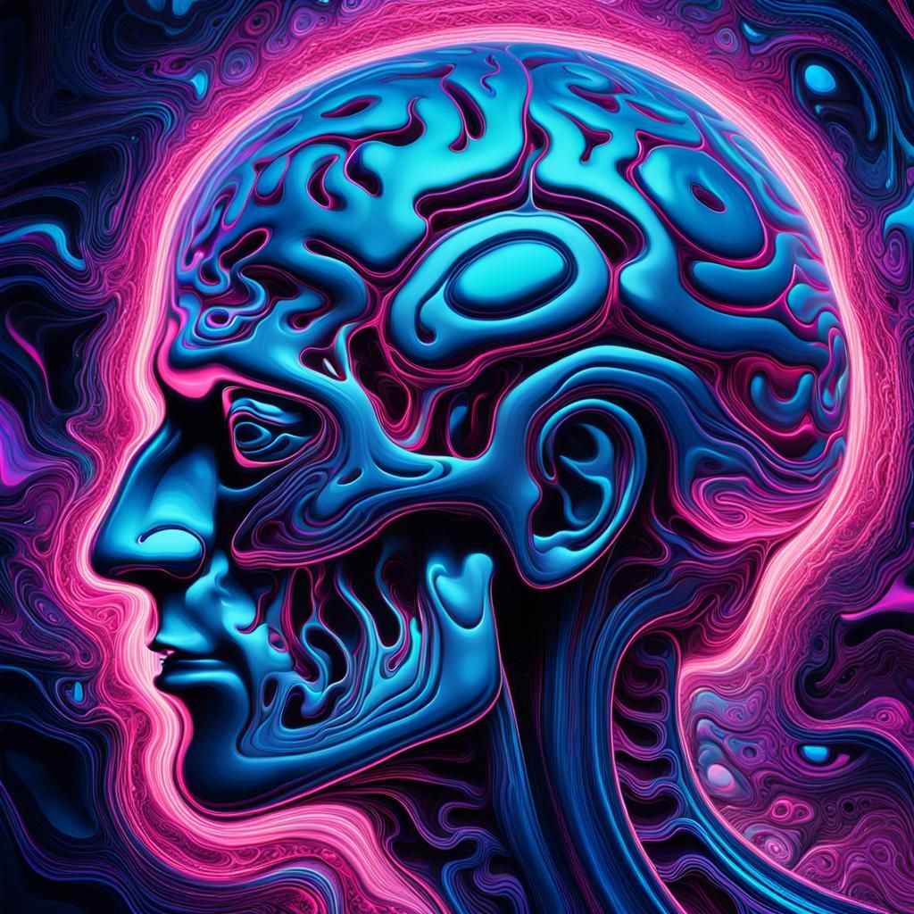 Surreal Brain in Dreamlike Neon Void as Digital Art