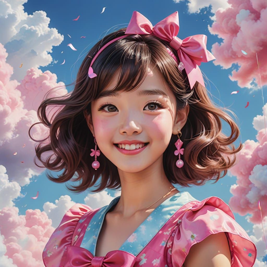 Pastel Pop Art Idol in Whimsical Clouds