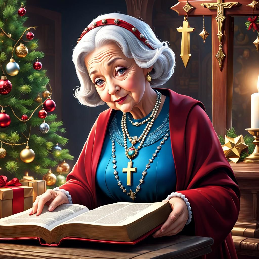 Hyperrealistic Granny Gift with Religious Items