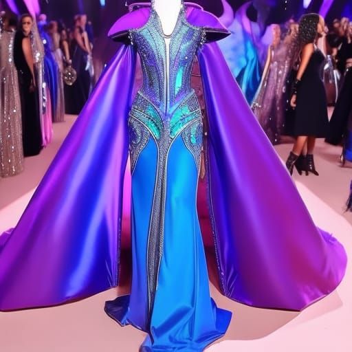 Ethereal cobalt blue holographic metamorphosis met gala dres...