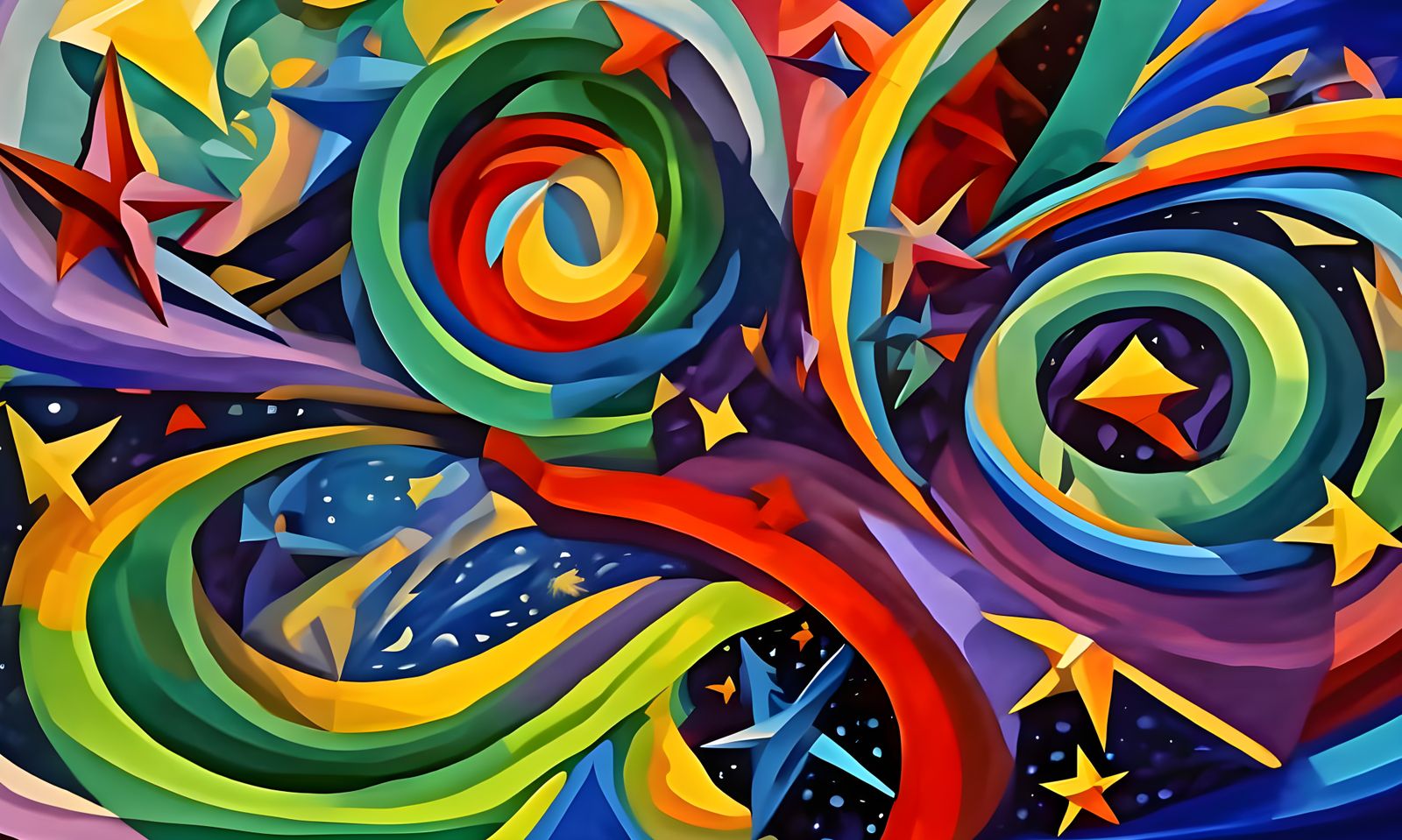 Vivid Abstract Paint Swirls with Cosmic Stars