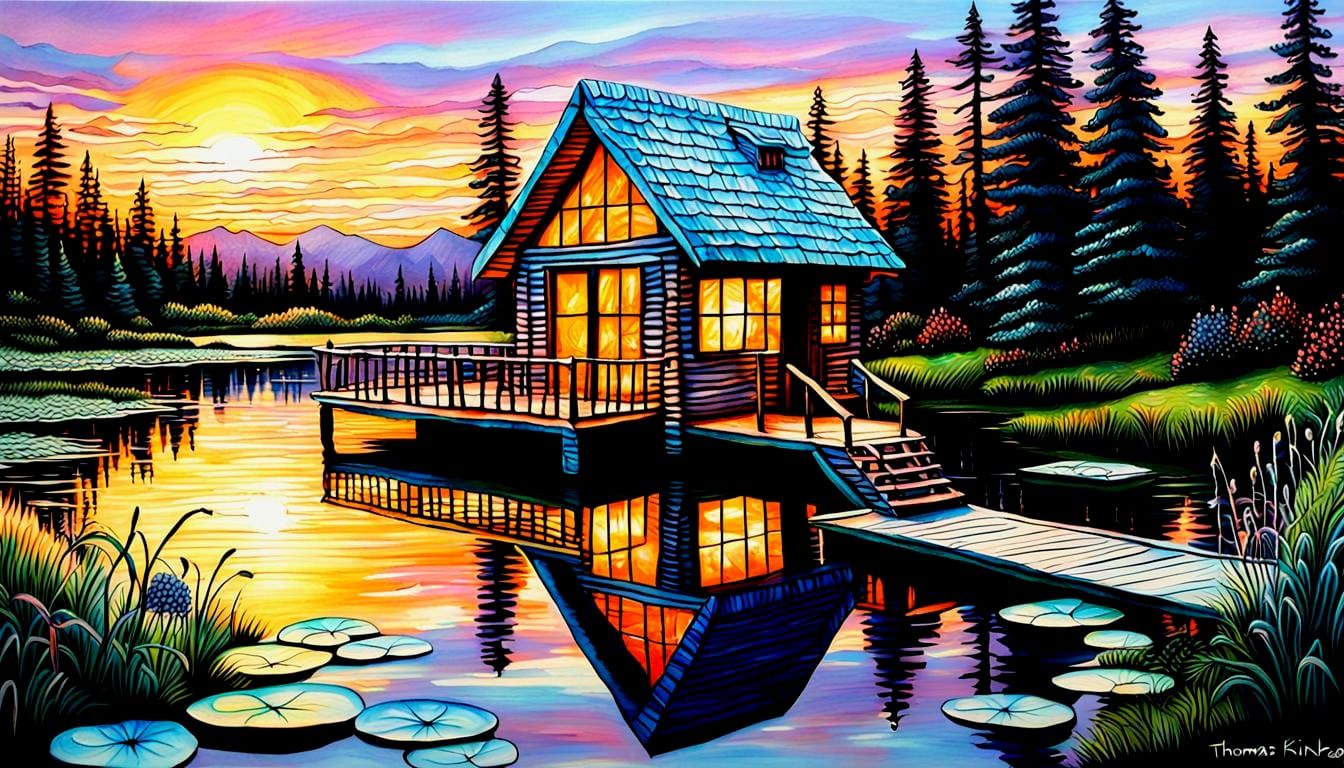 Sunset Cabin in 3D with Zentangle Elements