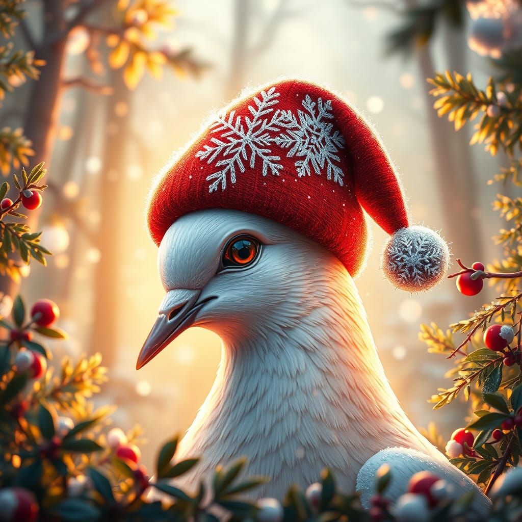Vibrant Christmas Dove in Whimsical Winter Wonderland