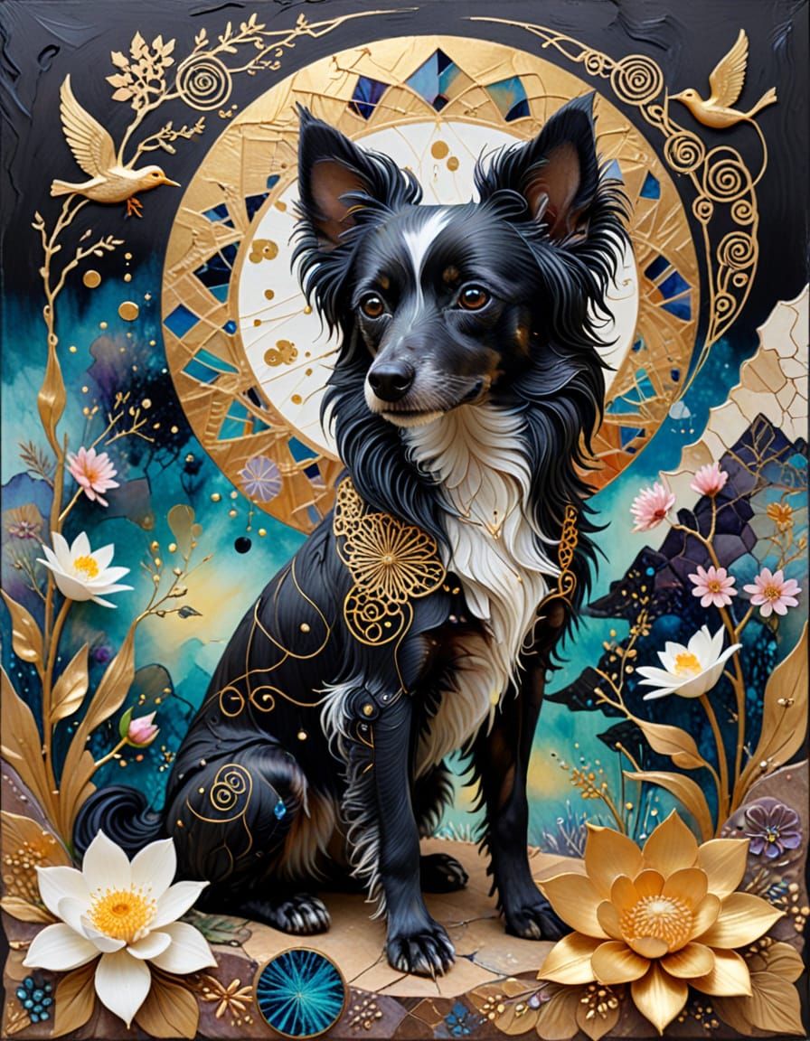 Chinese Crested Dog with Duckling in Surrealist Painting