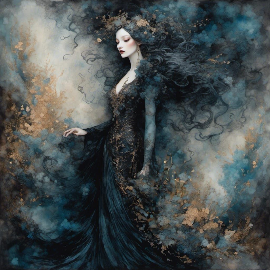 Dark Fantasy Sorcerer in Mixed Media Style