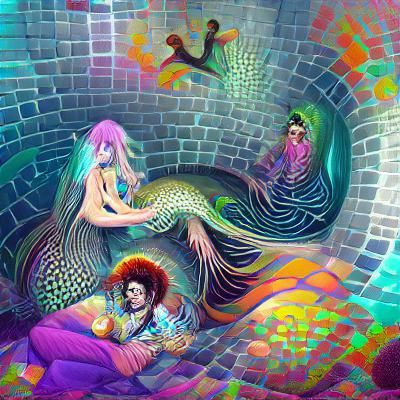Psychedelic Mermaid Fantasy Illustration with Prisoner