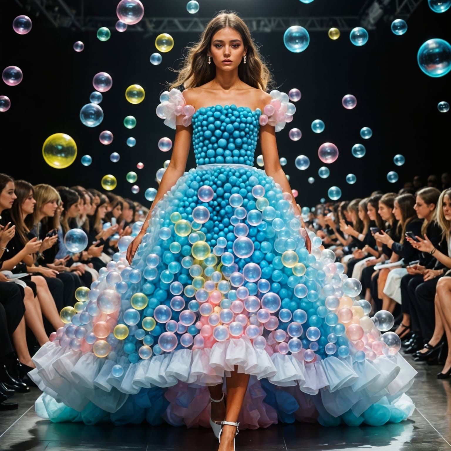 Bubble Dress on Fashion Catwalk in Pastel Neon