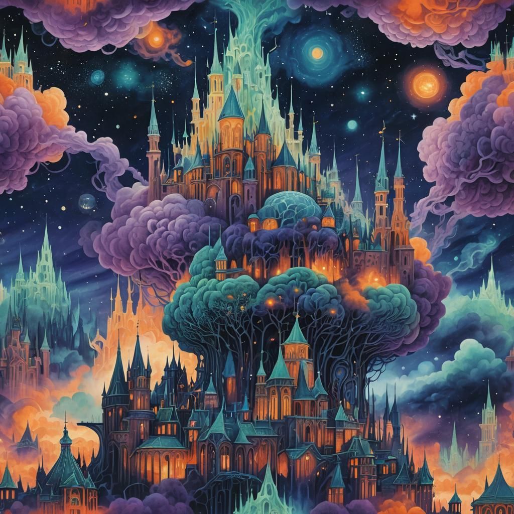 Surreal Brainscape Cityscape in Matte Painting Style