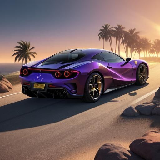 Ferrari Races Into an Orange Sunset: Digital Art