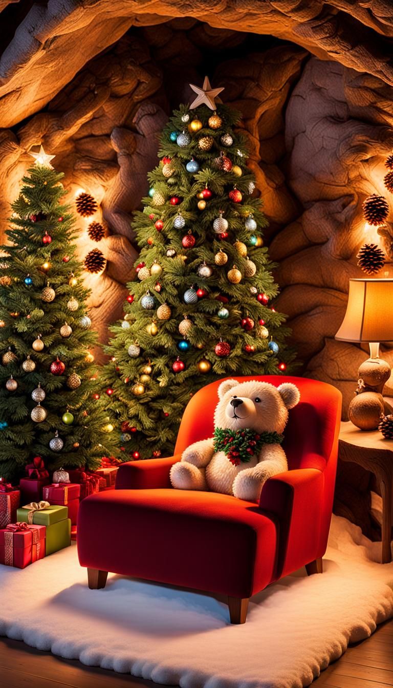 Cozy Christmas Cave with Snow Tree