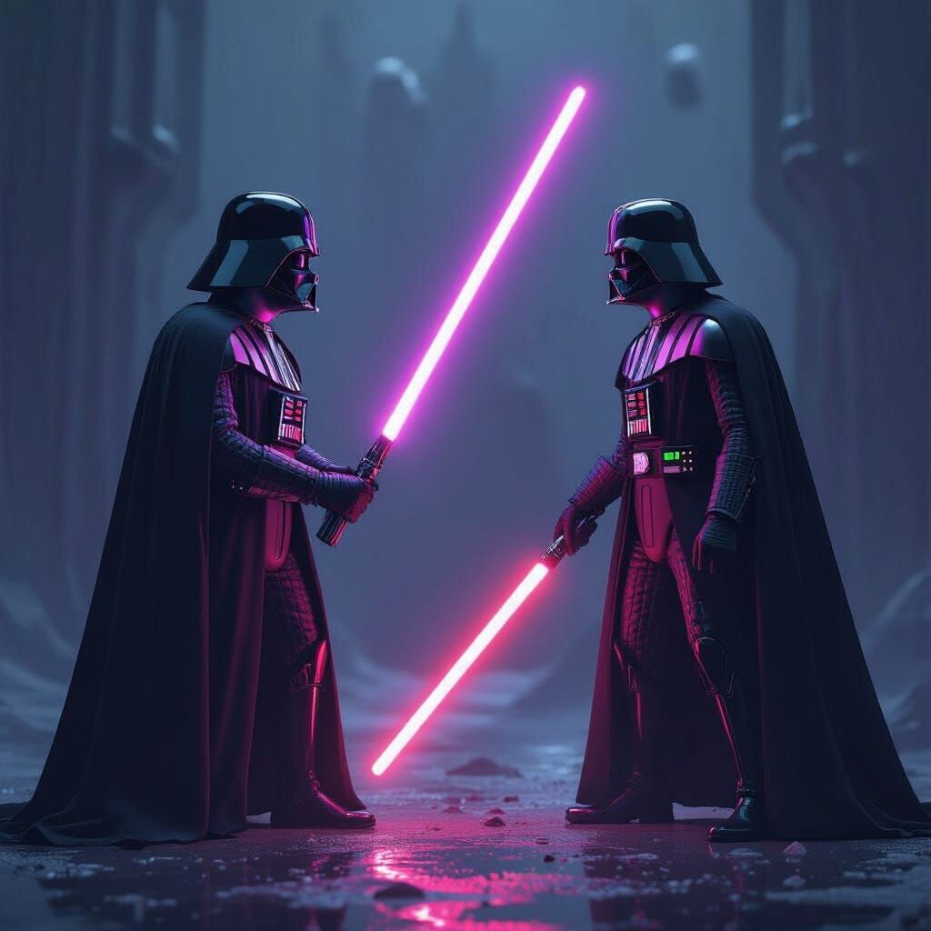 Epic Lightsaber Duel in Gritty Cyberpunk Style