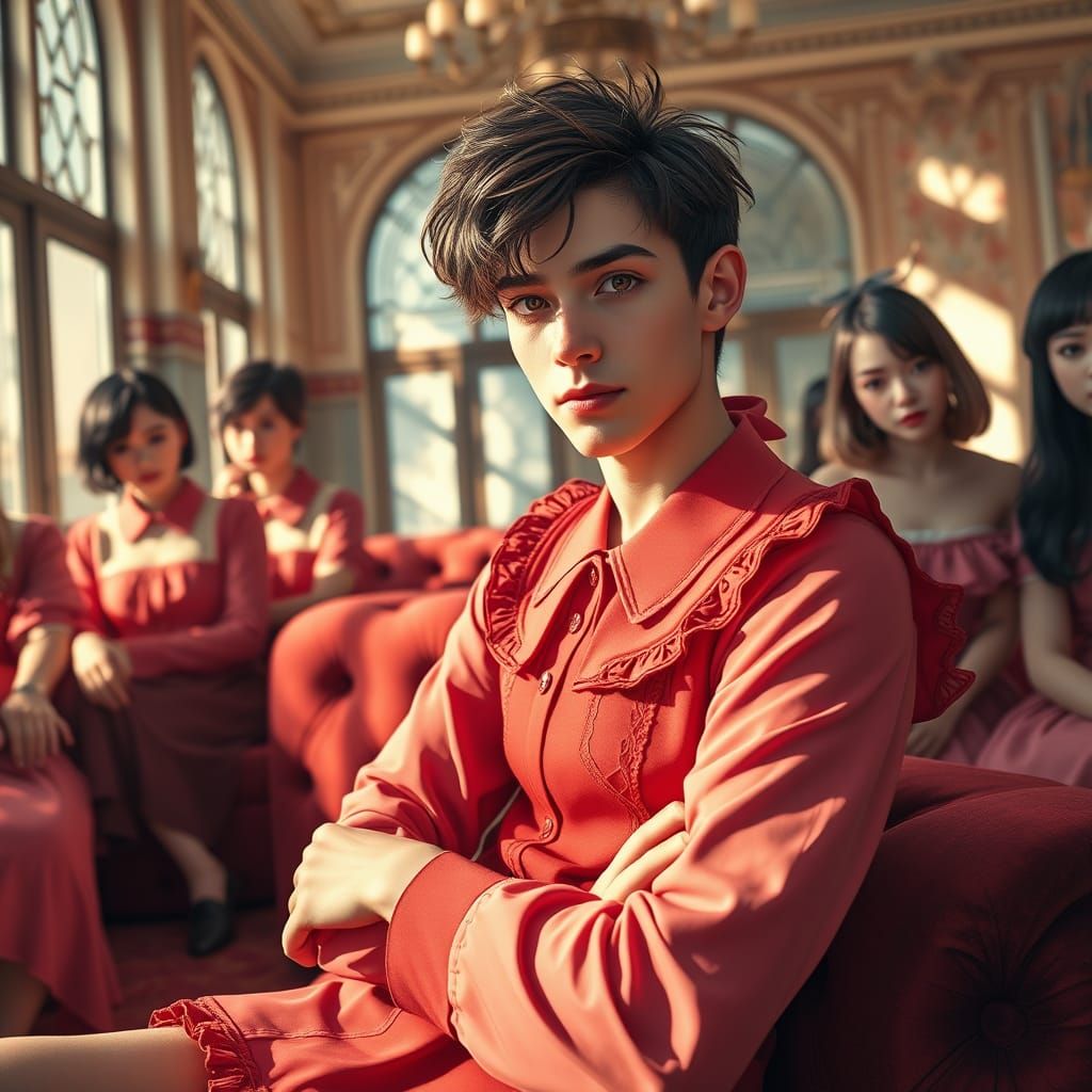 Confident Young Man Strikes a Pose in Elegant School Uniform