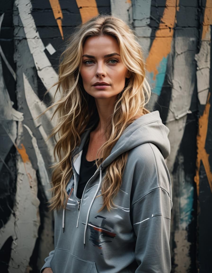 Edgy Woman with Voluminous Hair in Urban Style