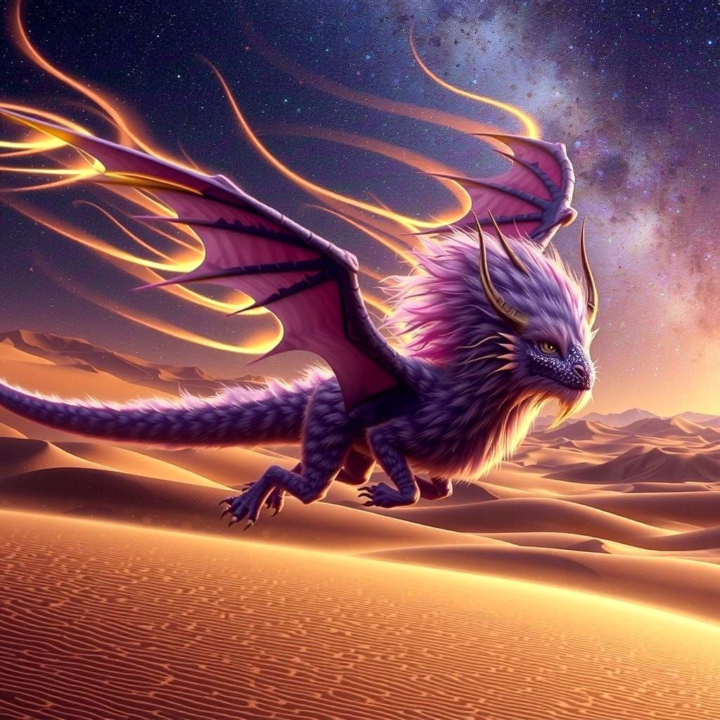 Surreal Desert Dragon in Furry Landscape