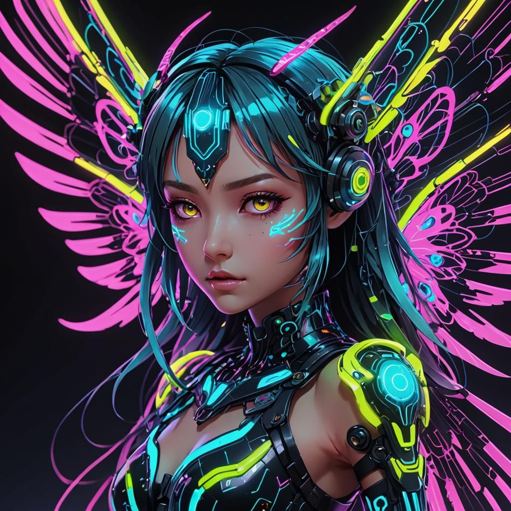 Neon Cyber Faerie in Anime Style