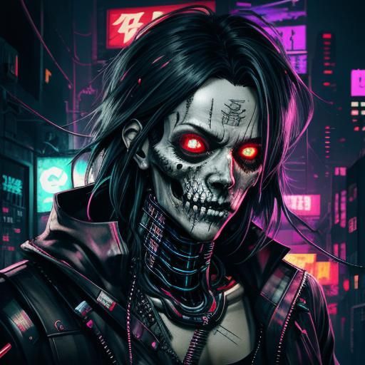 Cyberpunk Zombie Portrait in Manga Style