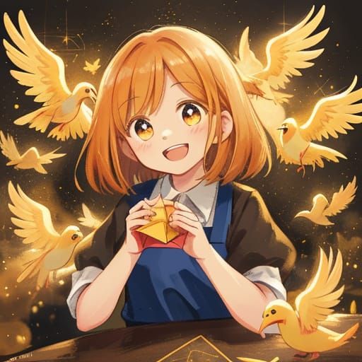 Artisan Laughs Holding Origami Phoenix in Dutch Masters Styl...