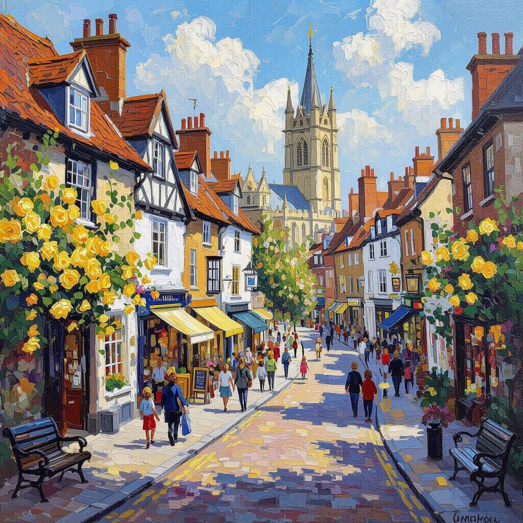 Vibrant Van Gogh Style Painting of Cambridge, England
