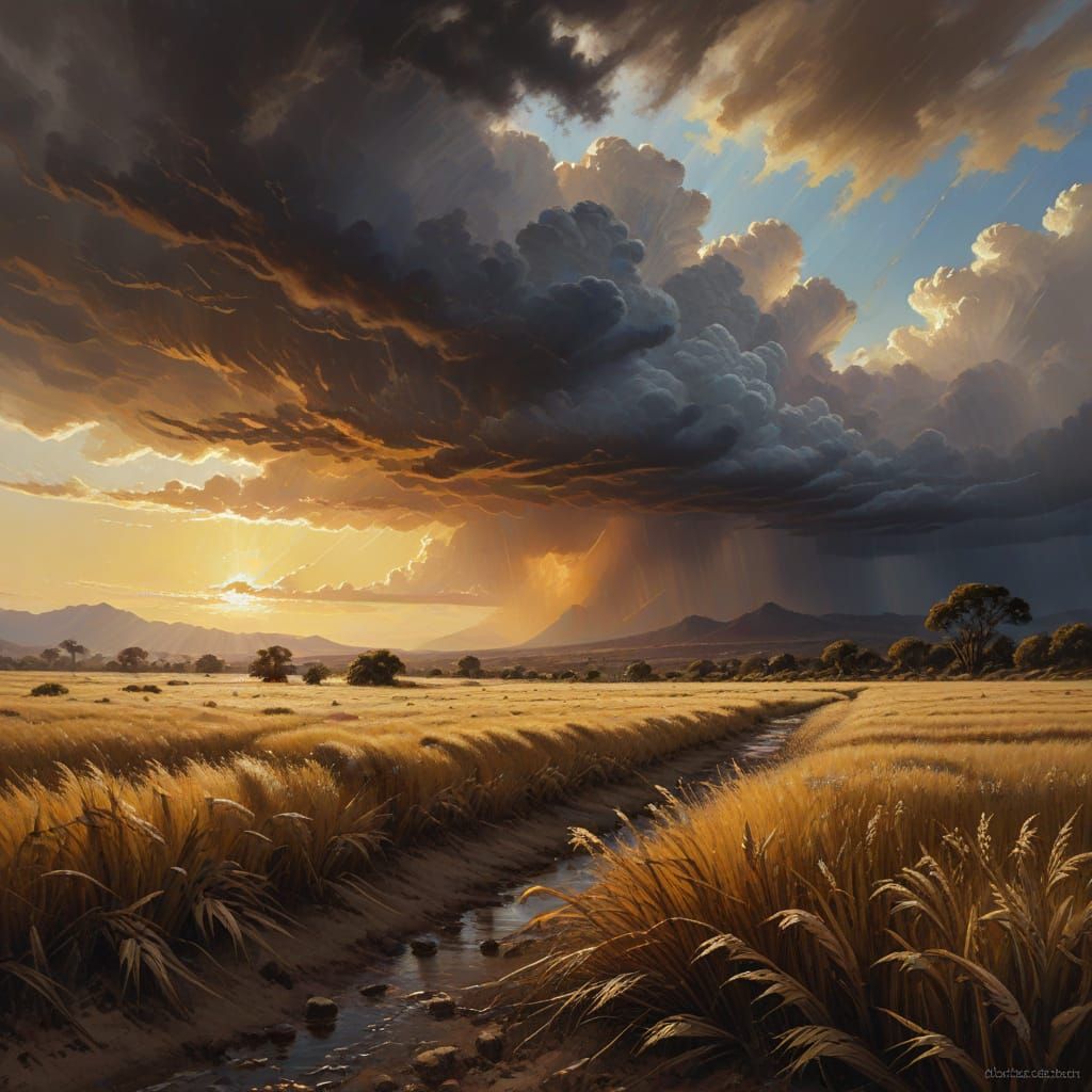 Dramatic Golden Landscape at Sunset