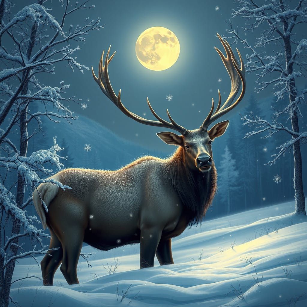 Majestic Elk in Frosty Winter Wonderland