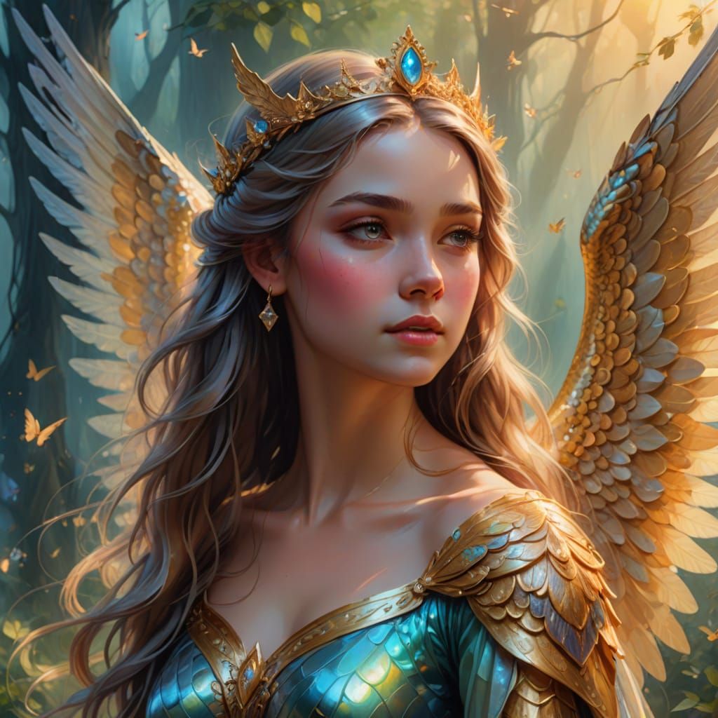 Winged Princess in Dreamy Fantasy Oil Painting