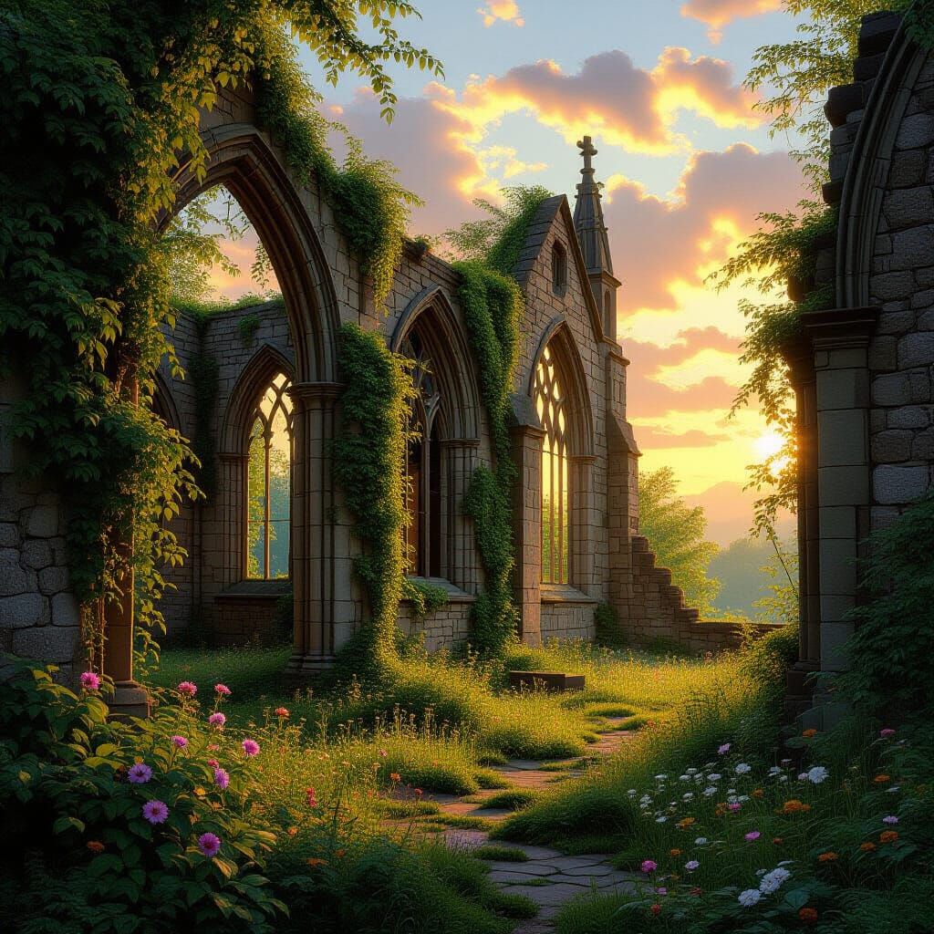 Cathedral Ruins Awash in Golden Light