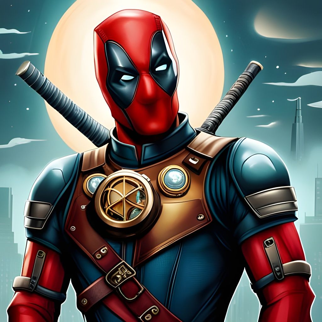 Steampunk Deadpool Portrait in Detailed Armor