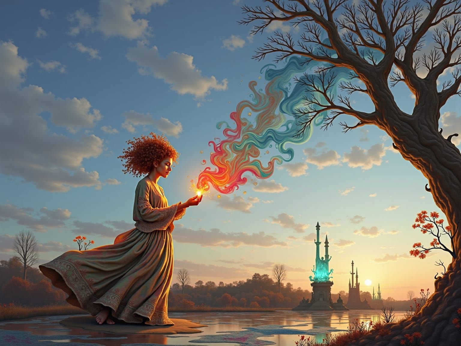 Mystical Caramel Creation in Dreamlike Setting