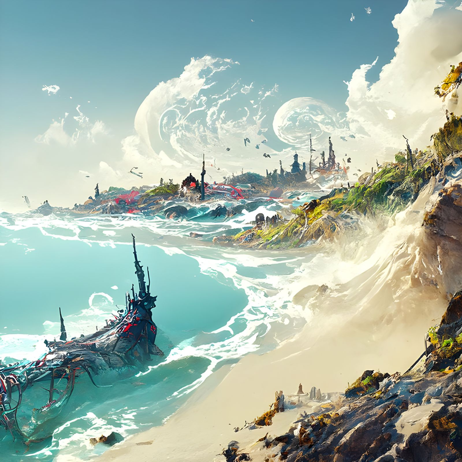 Ocean Maelstrom on Beach as Digital Matte Painting