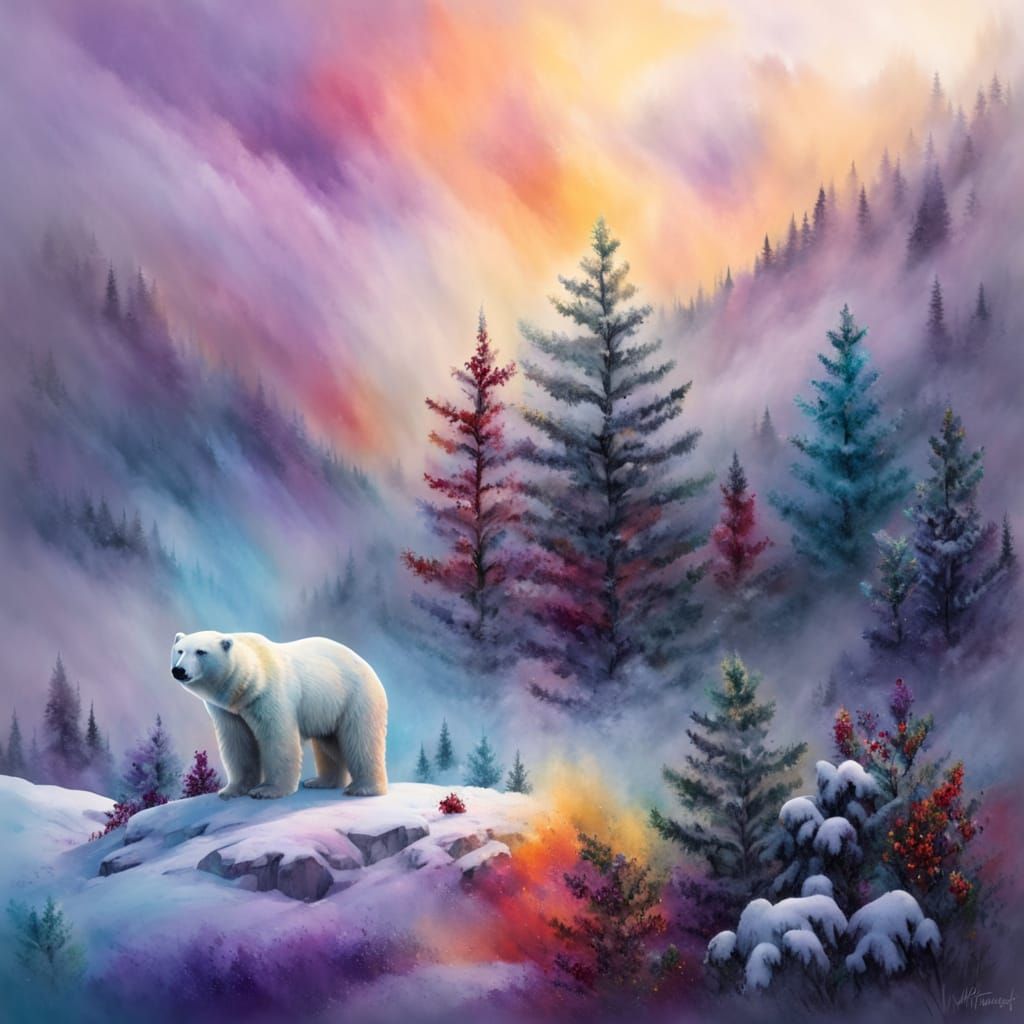 Winter Polar Bear Amidst Mystical Snowy Landscape