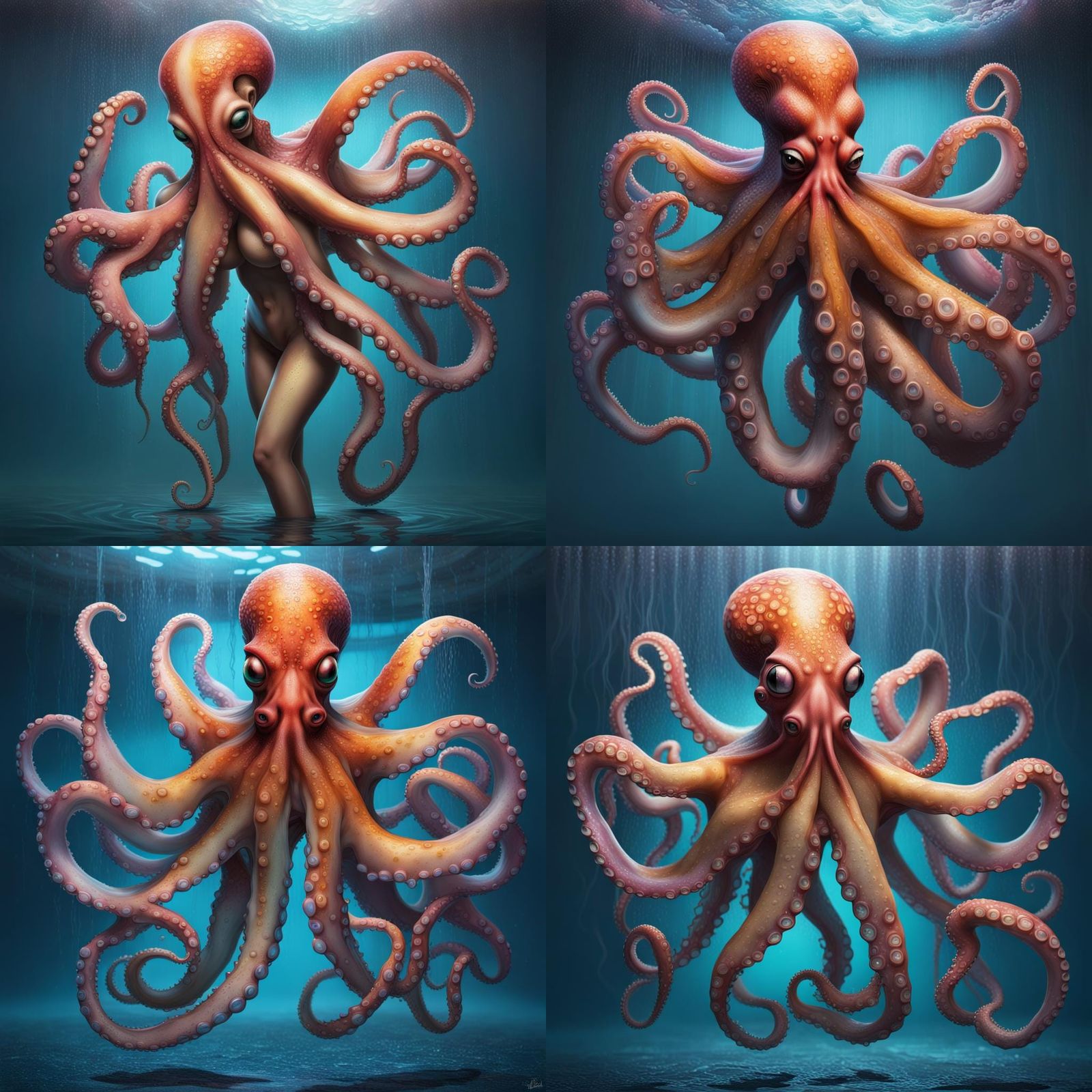 Hyperrealistic Woman Octopus Hybrid in Splash Art