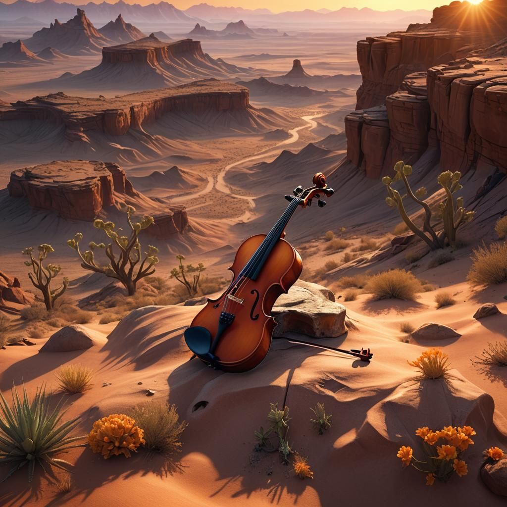 Desert Sunset Violin: Fantasy Concept Art