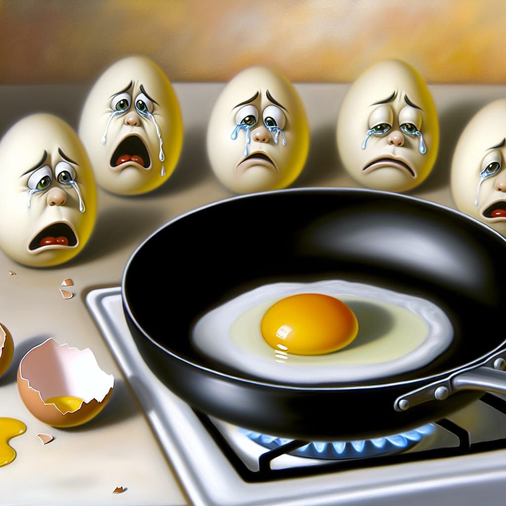 Sad Eggs Mourning Friend as Oil Painting