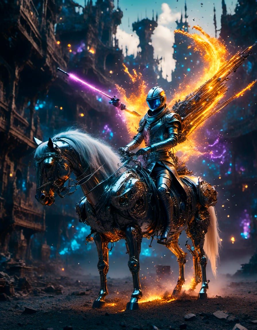 Futuristic Knight on Horseback with Laser Gun