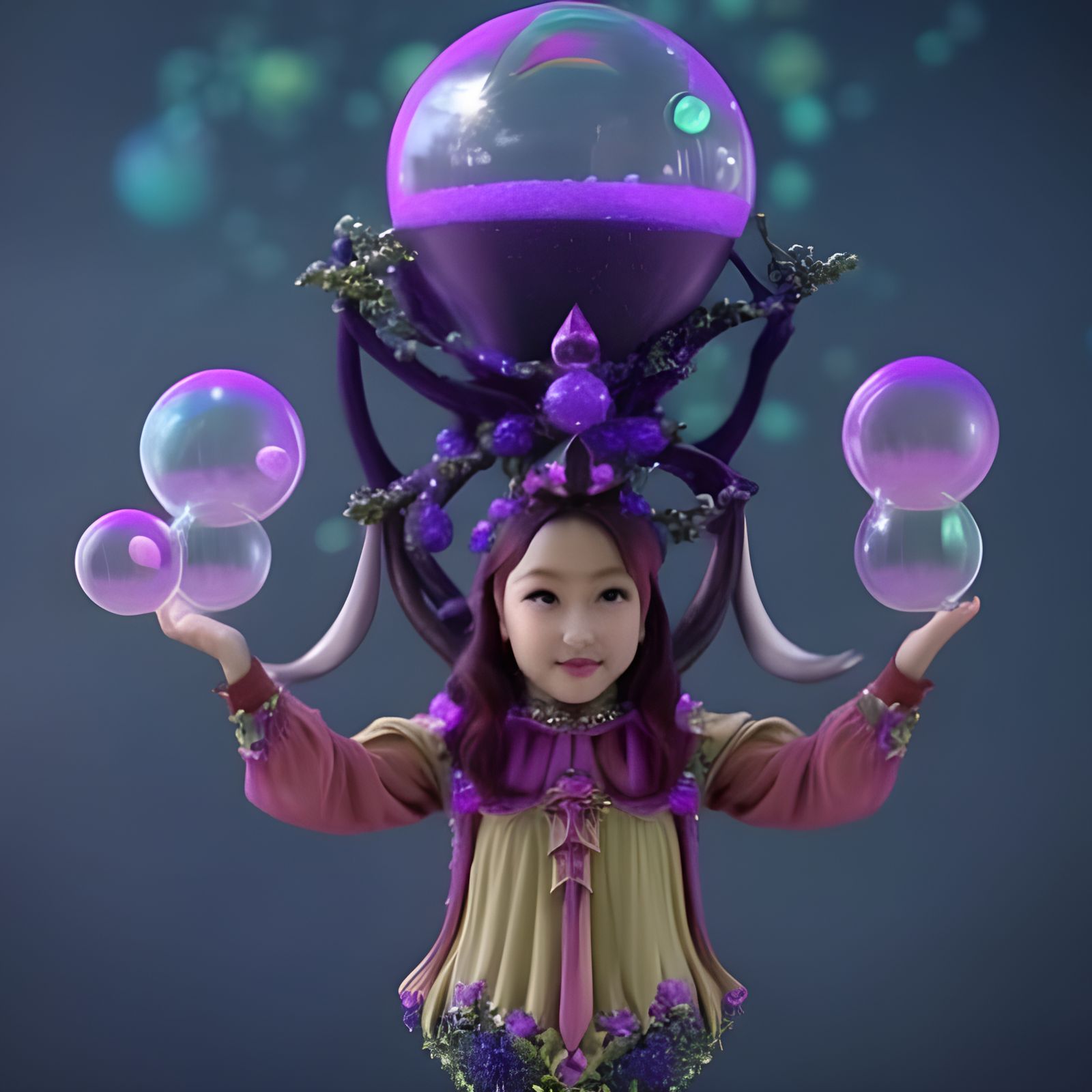 Fantasy Landscape with Bubbles and Elven Maiden