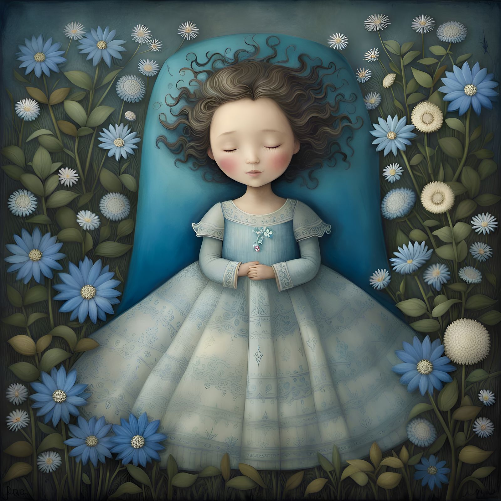 Sleeping Child Portrait in Storybook Collage Style