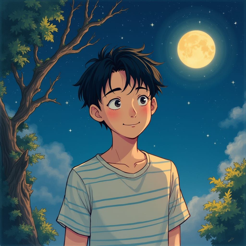 Ethereal Nighttime Scene in Whimsical Style