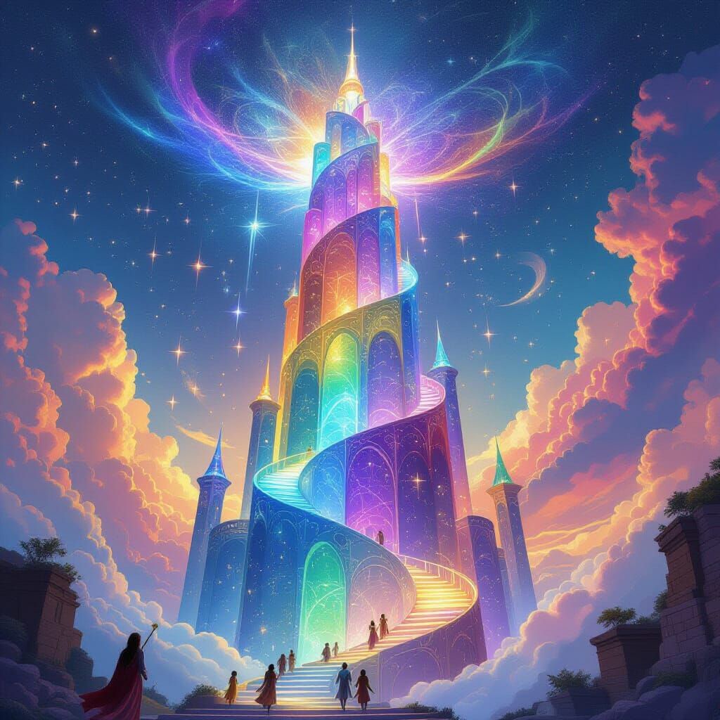 Kaleidoscopic Tower in Psychedelic Fantasy Style