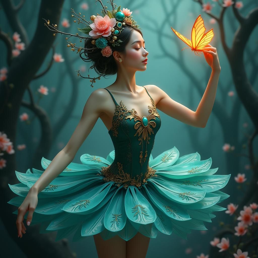 Ethereal Ballerina in Mystical Forest Digital Art