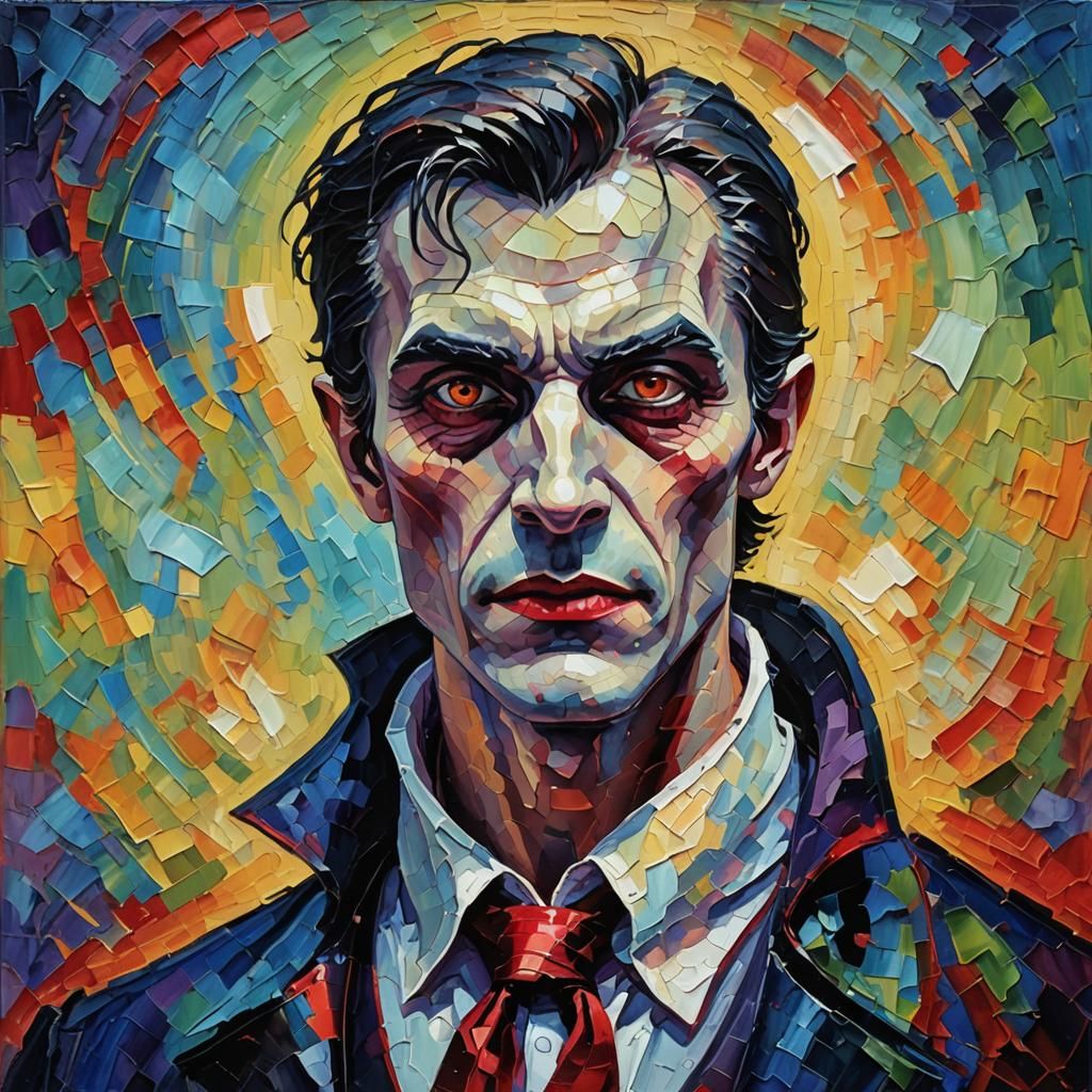 Handsome Vampire Human in Expressionist Oil Painting
