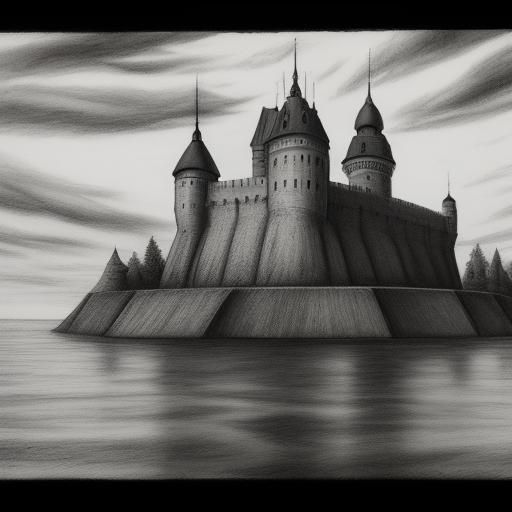 Fortress on Ladoga Lake: Detailed Charcoal Drawing