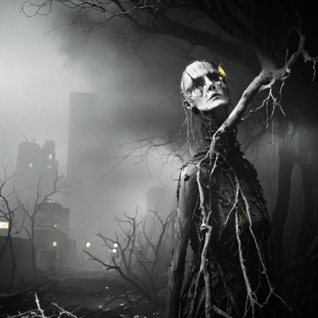 Bleak Cityscape with Neon Light, German Expressionism