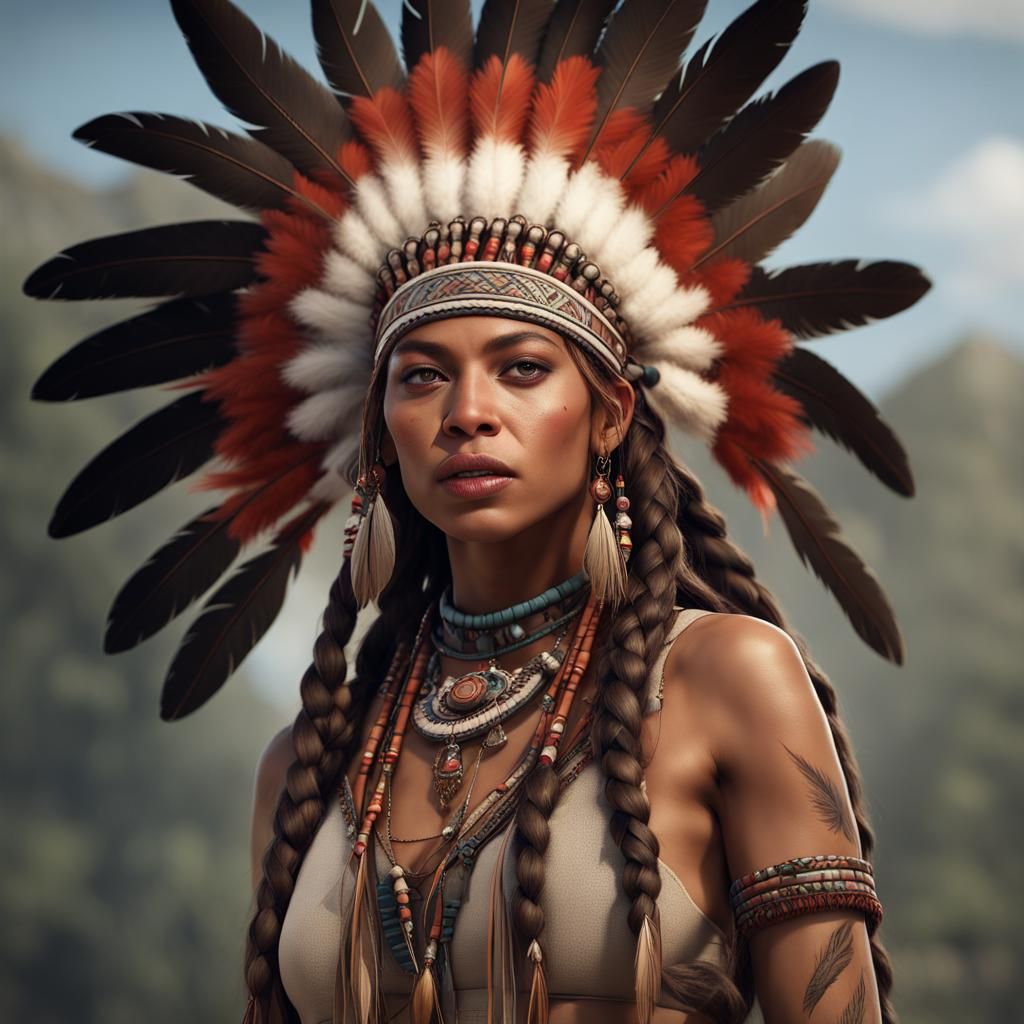 Native American Woman with Braids: Fantasy Art