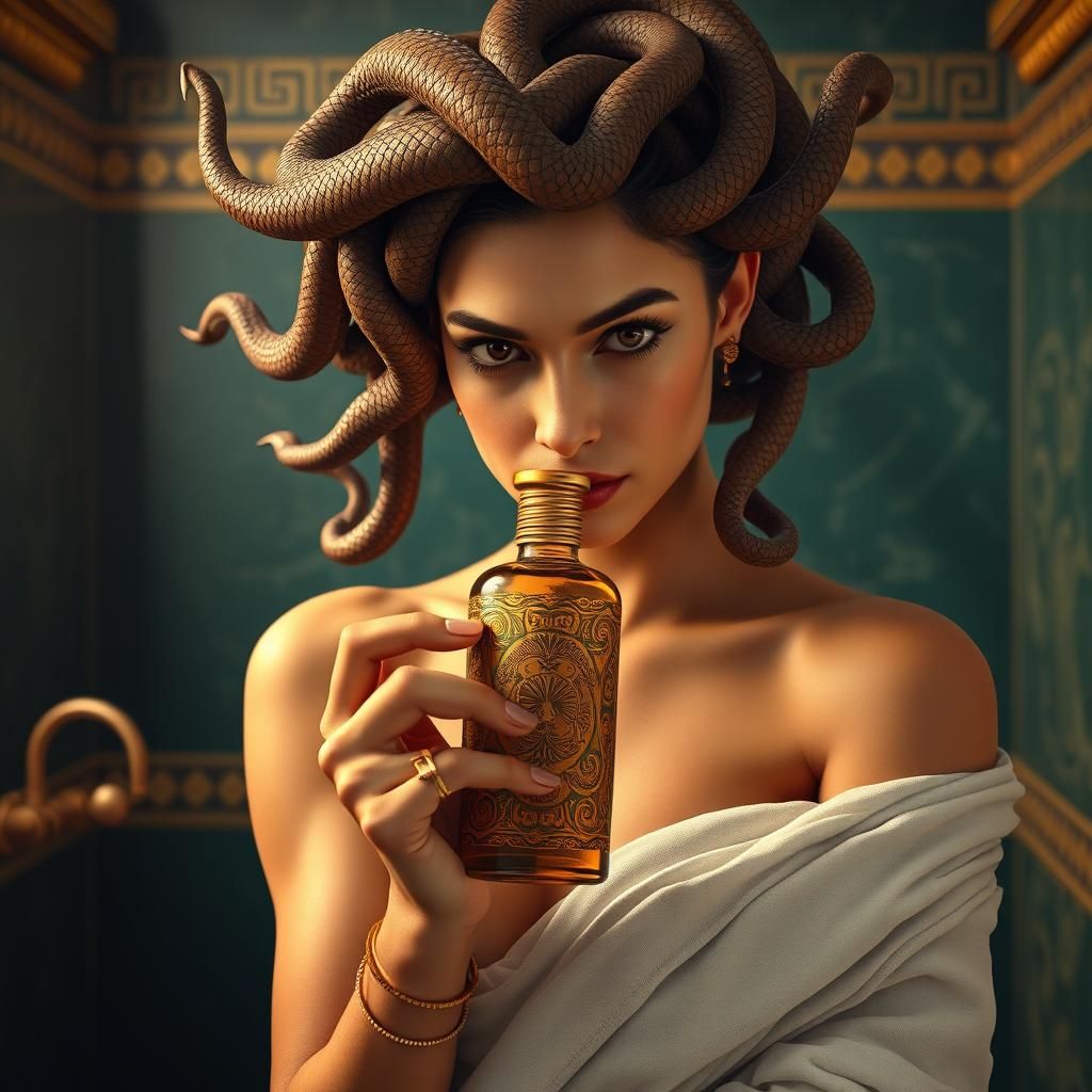 Medusa in Bathroom: Ancient Greece Fantasy Art