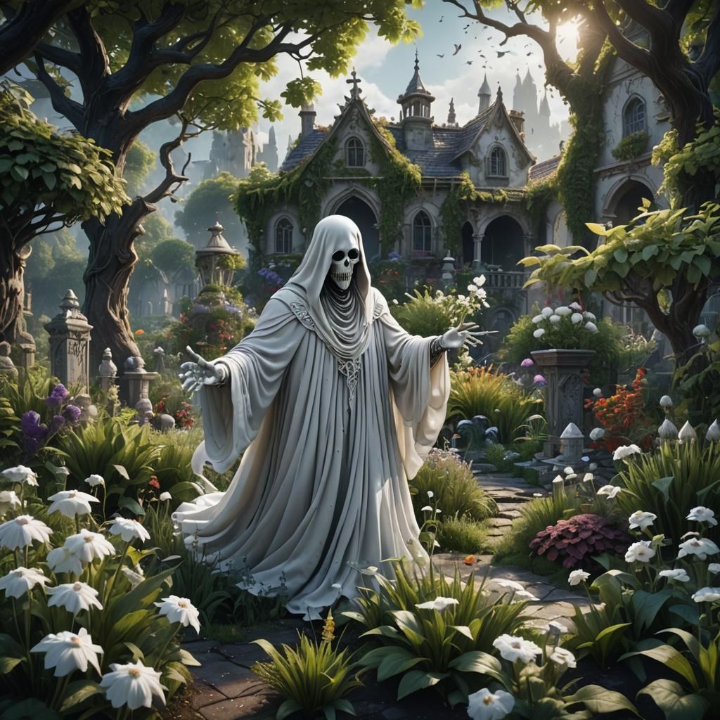 Ghostly Gardener in Fantastical Digital Painting