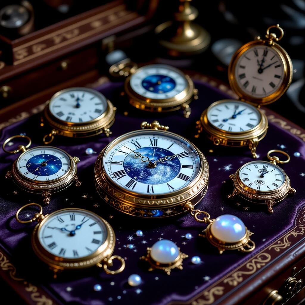 Antique Timepieces with Celestial Engravings and Moonstone
