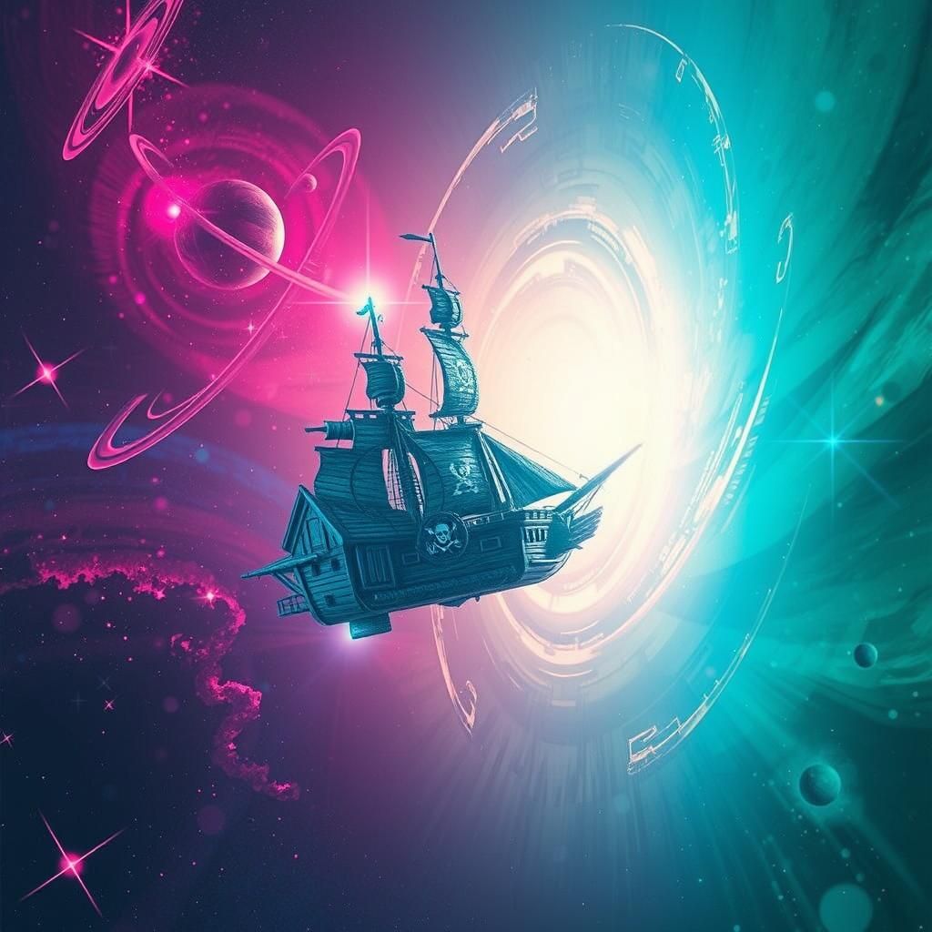 Pirate Ship Navigates Galaxy Inside Light Bulb