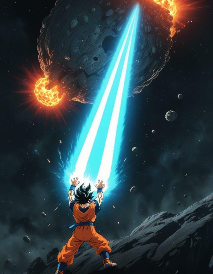Goku Unleashes Kamehameha on a Giant Meteor in a Photorealis...