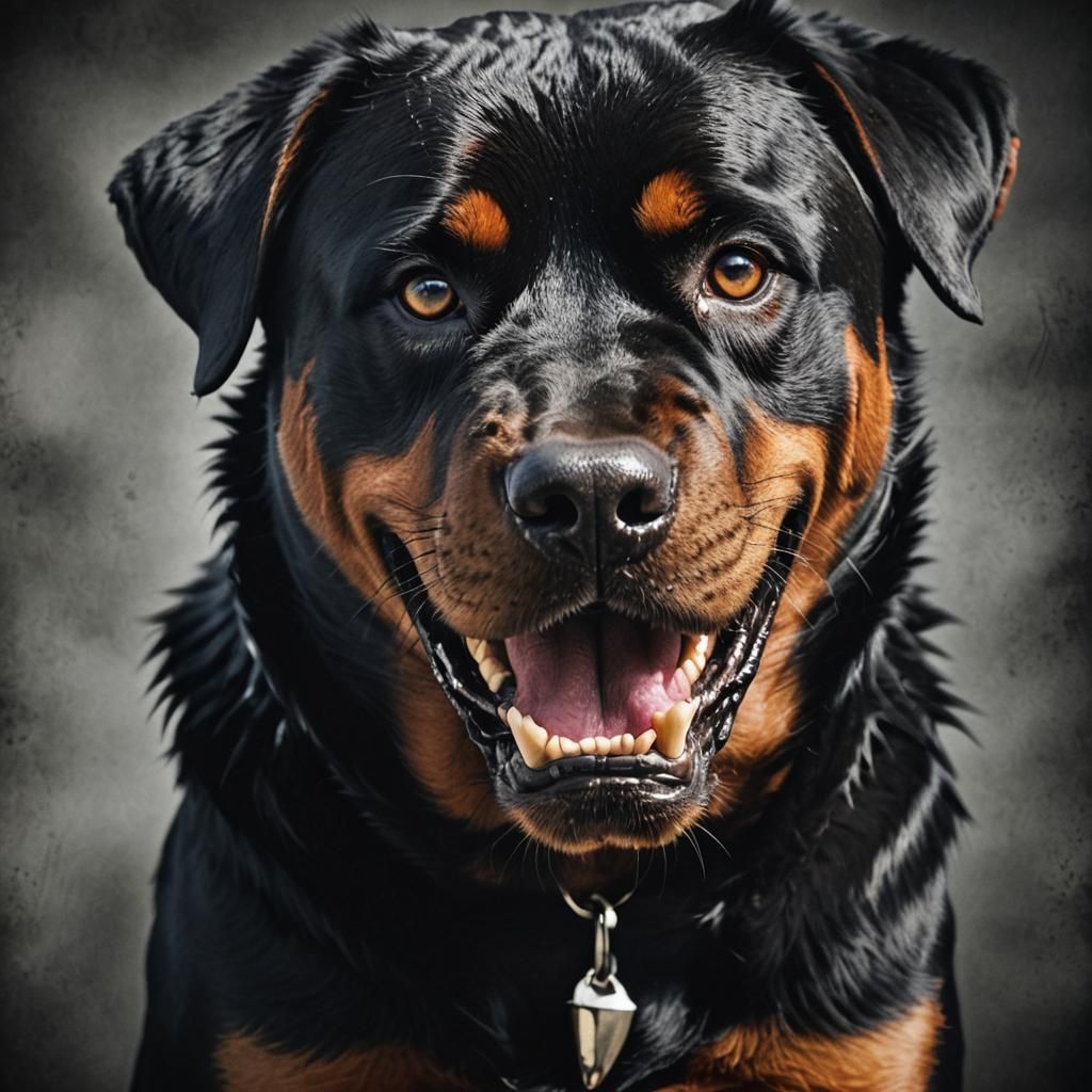 Aggressive Rottweiler Portrait with Spiked Collar