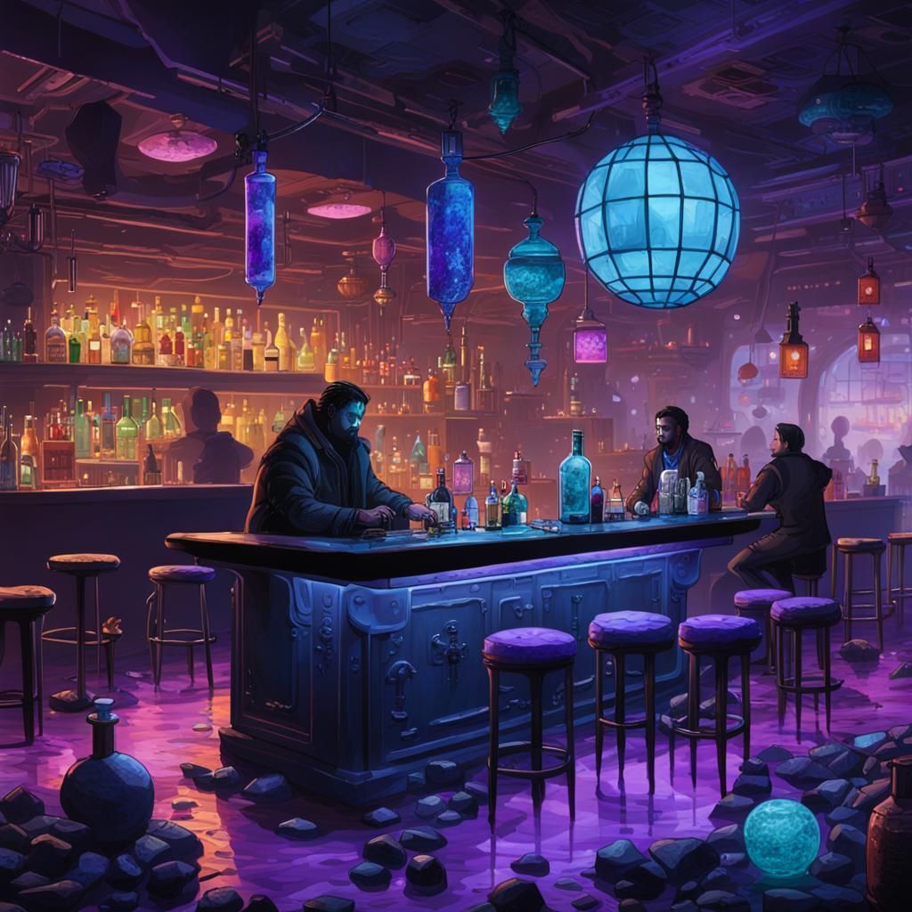 Neo-Gothic Bar in Apocalyptic Landscape, Hyperdetailed Conce...